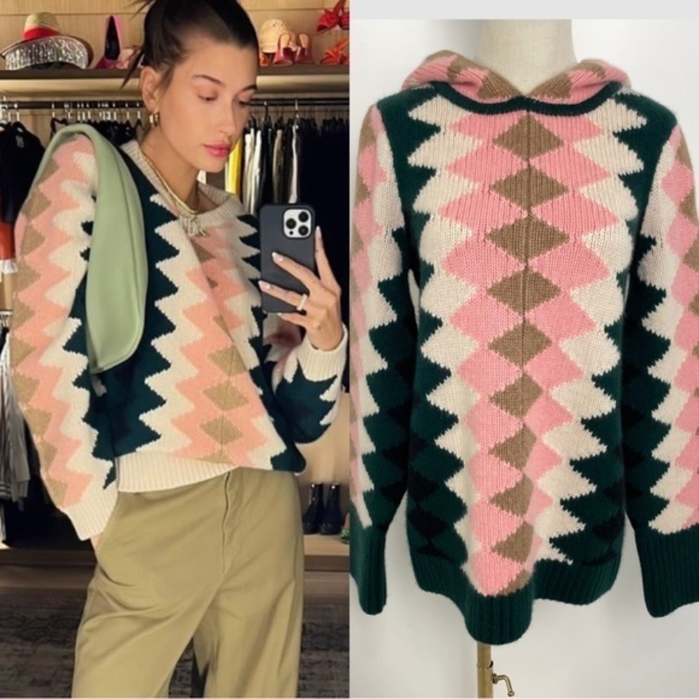 KHAITE The Elodie Cashmere Hoodie Sweater In Zig Zag HAILEY BIEBER